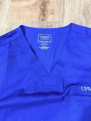 UPMC Cherokee  Workwear Revolution Men's V Neck Scrub Top/Pants Royal Blue Med - Image 1 of 4