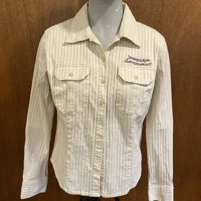 Camisa vaquera vintage Harley Davidson para mujer grande blanca bordada occidental Foto 1 de 4