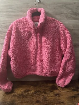 Pullover Hollister Mujer Pequeño Recortado Sherpa Polar 1/4 Cremallera Rosa ¡LEER!! Foto 1 de 4