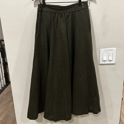 Falda vintage Liz Claiborne verde oliva lana laterales bolsillos interiores. Talla 12 Foto 1 de 4