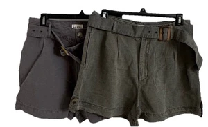Two Pairs Nicole Miller Women Casual Linen Blend Sz 8 Belted Shorts Olive & Gray - Picture 1 of 8