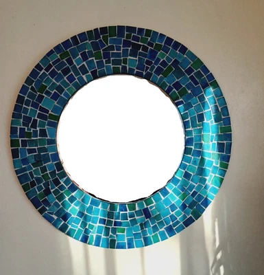 20" Round Mosaic Aqua Mirror - Image 1 of 2