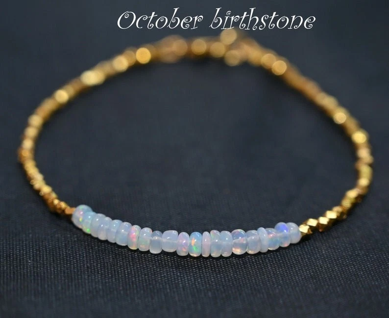 Pulseras A+ de cuentas de piedras preciosas multifacéticas de ópalo etíope y pirita dorada de 6-8"" Foto 1 de 4