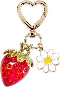 Cute Strawberry Keychain,Bag Charms,Kawaii Heart Flower Daisy Key Chains Accesso - Picture 1 of 12