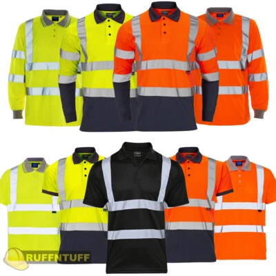 Hi Vis Viz Polo T Shirt High Visibility Safety Security Work Top | Two 2 Tone - Image 1 of 4
