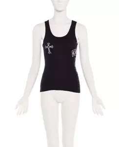 Chrome Hearts 1990s Black Ribbed Swarovski Crystal Side Logo Tank Top - Picture 1 of 6