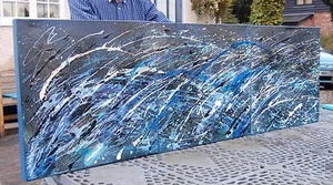 NEW ORIGINAL RACHEL MCCULLOCK "Blue Odyssey Triptych" ABSTRACT MODERN PAINTING - Picture 1 of 3