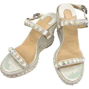 Christian Louboutin Pyraclou Women's Patent Leather Sandals Wedge Sole Size 37 - Picture 1 of 17