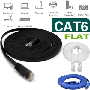 RJ45 CAT6 6 Fuß 10 Fuß 30 Fuß 50 Fuß 100 Fuß 200 Fuß Ethernet Netzwerkkabel Flaches Set USA - Bild 1 von 15