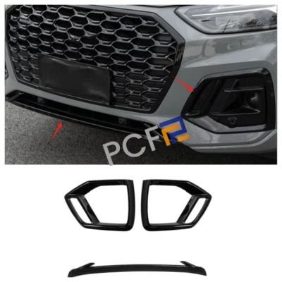 For AUDI Q5 SQ5 Sportback 2021-24 Glossy black ​Front bar + fog lamp frame trim - Image 1 of 4