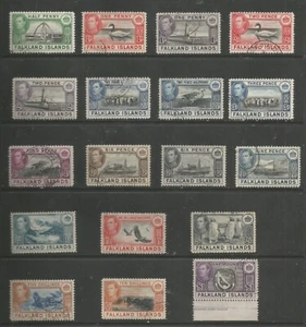 FALKLAND IS SG146-63 1938-50 GVI JUEGO DE 18 fino usado el £1 es marginal - Imagen 1 de 1