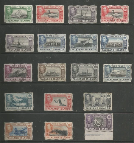 FALKLAND IS SG146-63  1938-50 GVI SET OF 18 fine used the £1 is marginal Cover