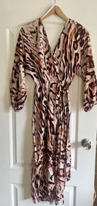 River Island Brown Animal Print Kimono Wrap Midi Dress SIZE 6-BNWT-RRP £55 - Picture 1 of 20