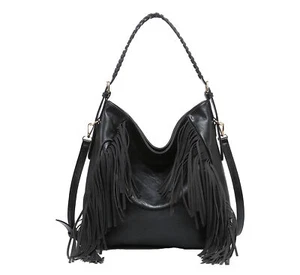 Bolso bandolera Sav Envejecido Hobo con detalles de flecos, negro - Imagen 1 de 1
