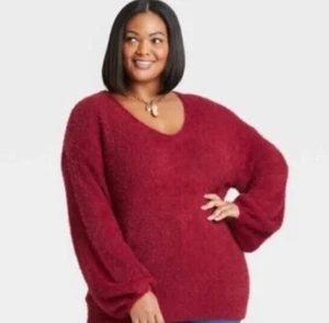 Suéter para pestañas Ava & Viv 3X cuello en V borgoña suéter tejido suave para mujer talla grande - Imagen 1 de 18