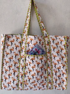 Handmade Block, Animal Printed Cotton Utility Beach Bag ,Tote Bag, Handbag - Picture 1 of 3