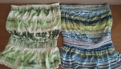 Lot of 2 Mudd Strapless Tube Tops Stripes Tie Dye Size S Elastic at Top & Waist - Image 1 of 4