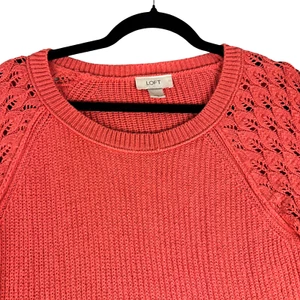 LOFT Sweater Women's Medium Orange Coral Long Sleeve Cotton Knit Boat Neck Shirt - Picture 1 of 9
