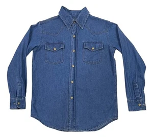 WALLS Authentic Ranch Wear Denim Shirt 100% Cotton Pearl Snap Buttons Size M - Picture 1 of 17