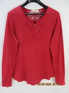 FADED GLORY SZ XXL Cotton/Polyes Raspberry Red Waffle Knit Lace Top Blouse Shirt - Picture 1 of 20