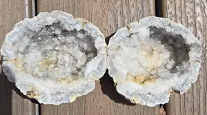 Keokuke Geode Opened Sparkly Quartz Crystal Pair Dogtooth Calcite - Picture 1 of 8