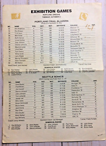 Basketball Portland Oregon 1978 Exhipition Games Original Roster Sheet
