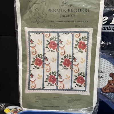 Permin of Copenhagen Arte Danés Aguja Floral 15.5” Almohada Top 87-6012 Lana Foto 1 de 4