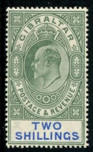GIBRALTAR 1903 2/- GREEN & BLUE SG52 LIGHTLY HINGED MINT - Picture 1 of 2