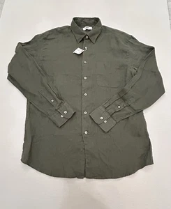 Uniqlo Premium Linen Shirt Large Mens Olive Long Sleeve Button Up Casual NWT - Picture 1 of 9