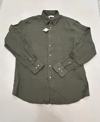 Uniqlo Premium Linen Shirt Large Mens Olive Long Sleeve Button Up Casual NWT - Image 1 of 4