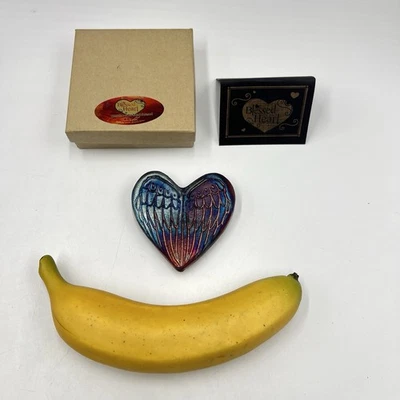 Jeremy Diller 3” Raku Blessed Heart Angel Wings Hand Made Art Signed NEW Pottery - Image 1 of 4