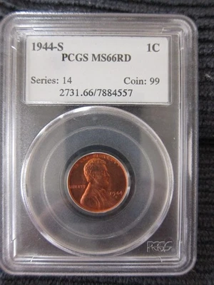 1944-S PCGS Lincoln wheat Cent MS66RD Red 1c penny  uncirculated San Francisco - Image 1 of 4