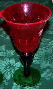 Lovely Hand Blown Watermelon Red Goblets w/Green Stems - Picture 1 of 2