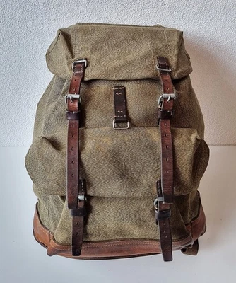 Robuster, alter Schweizer Armee Rucksack, Segeltuch & Leder Original 1964, Nr.33 - Bild 1 von 4