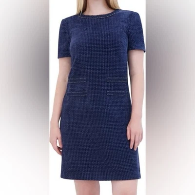 Eliza J Твидовый короткий рукав Shift платье в среднем синий - новый - размер 8 - Изображение 1 из 4
