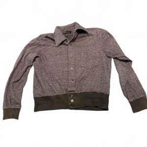 Camisa Tejida H.I.S EE. UU. De Colección L 16-16.5 Mod Tinte Espacial Borde Marrón Con Botones - Imagen 1 de 6