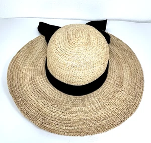 NEW Scala Collezione Raffia Sun Hat w/ Black Bow - Packable Cruise Garden Beach - Picture 1 of 12