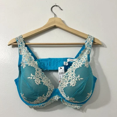 Sutiã de renda bordado floral azul turquesa Intimissimi Elena 42B sexy feminino - Imagem 1 de 4
