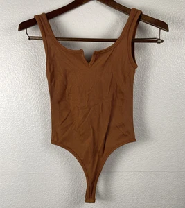 NWOT Dynamic Rust Orange V Neck ribbed bodysuit  One size Stretch Thong Cheeky - Picture 1 of 8
