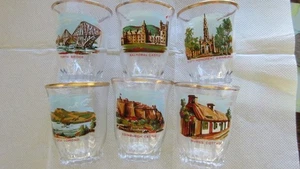 UNITED KINGDOM ENGLAND SHOT GLASSES GOLD RIMS FAMOUS TOUR PLACES X 6 - Picture 1 of 3