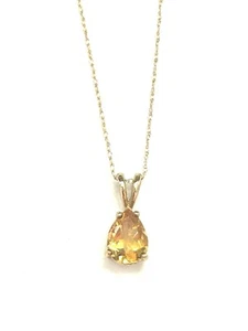 Simple Pear Citrine Gold Pendant & Chain - Picture 1 of 6
