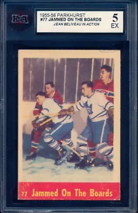 1955-56 PARKHURST NHL #77 Jean Beliveau Doug Harvey in Action KSA 5 EX Canadiens - Picture 1 of 2