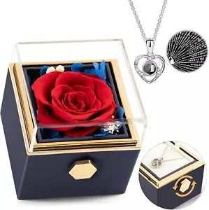Forever Flowers Gifts for Her,Preserved Real Red Rose Rotating Box with I - Picture 1 of 9