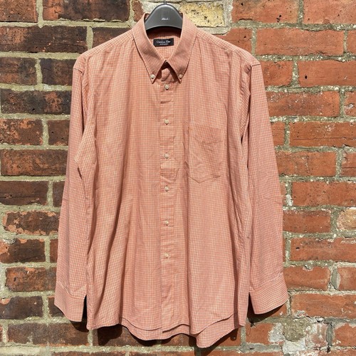 Camicia Christian Dior vintage anni 80 uomo XL taglia 44 17 5 arancione check bottoni