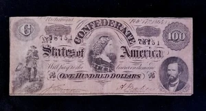 Authentic 1864 Civil War $100 Lucy Pickens Confederate Currency Banknote T65 - Picture 1 of 9