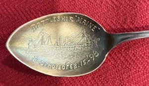 Battleship Maine Destroyed Feb 15, 1898 Gold Washed Demi Antique Sterling (S275) - Picture 1 of 14