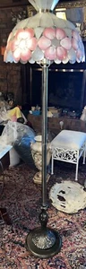 Vtg Bronze Capiz seashell Stained Glass Floor Lamp 65” - Picture 1 of 11