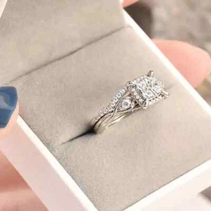 2.3Ct Round Lab Created Diamond Engagement Bridal Ring Set 14k White Gold Plated - Picture 1 of 3