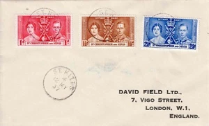 St. Christopher&Nevis 1937 King George VI Coronation First Day Cover to England - Picture 1 of 2