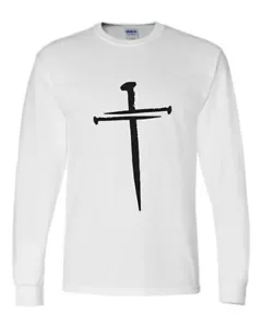 Mens Christian Tshirt Nail Cross Christian Long Sleeve T-shirt Graphic Tee - Picture 1 of 5